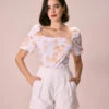 The White Square Neck Floral Puff Sleeve Blouse
