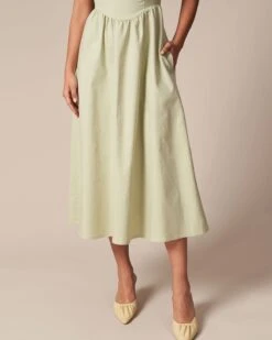 The Light Green Square Neck Shirred Midi Dress -Outlet Dress Mix Up Store the square neck puff sleeve midi dress dresses qxvm5p 626691