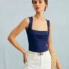 The Navy Square Neck Ruched Tank Top