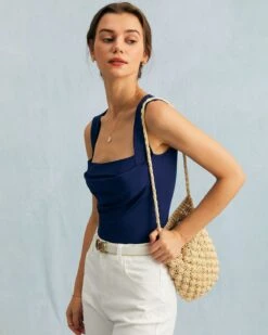 The Navy Square Neck Ruched Tank Top -Outlet Dress Mix Up Store the square neck ruched tank top tops 1mtb2r 741607