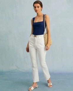 The Navy Square Neck Ruched Tank Top -Outlet Dress Mix Up Store the square neck ruched tank top tops gumqnj 714964