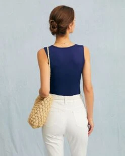 The Navy Square Neck Ruched Tank Top -Outlet Dress Mix Up Store the square neck ruched tank top tops v07jd0 239205