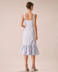 The Light Blue Square Neck Ruffle Midi Dress -Outlet Dress Mix Up Store the square neck ruffle hem dress dresses 1egp0s