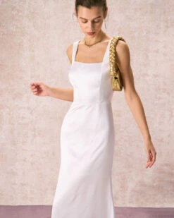 The White Square Neck Satin Maxi Dress -Outlet Dress Mix Up Store the square neck satin maxi dress dresses mw3wac