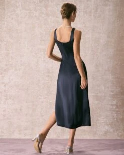The Navy Square Neck Sheath Satin Midi Dress 11 The Navy Square Neck Sheath Satin Midi Dress -Outlet Dress Mix Up Store the square neck satin midi dress dresses z3t8lj