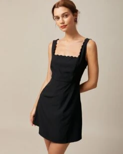 The Black Square Neck Scalloped Mini Dress -Outlet Dress Mix Up Store the square neck scalloped dress dresses corge0 964395