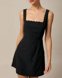 The Black Square Neck Scalloped Mini Dress -Outlet Dress Mix Up Store the square neck scalloped dress dresses tsucn5 183767