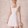 The White Square Neck Sleeveless Tassel Mini Dress