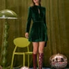 The Green Stand Cut Out Velvet Mini Dress