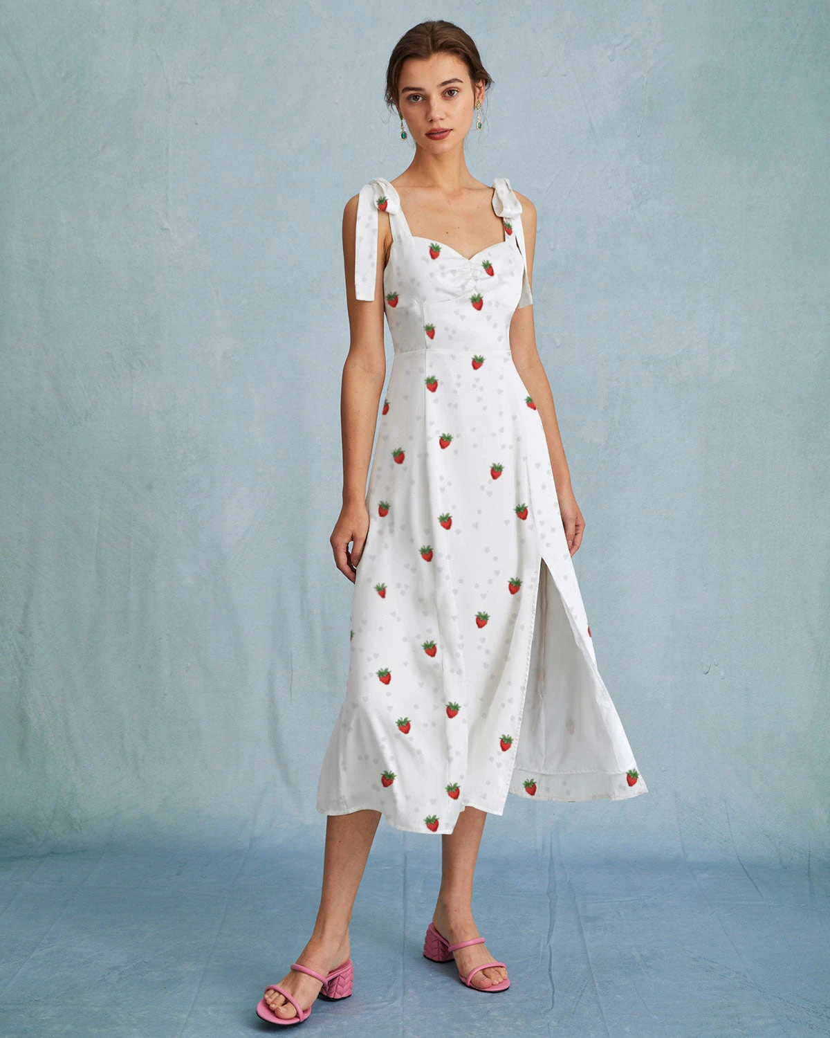 The White Strawberry Tie Strap Slit Midi Dress 3 The White Strawberry Tie Strap Slit Midi Dress - Image 3