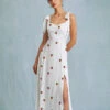 The White Strawberry Tie Strap Slit Midi Dress