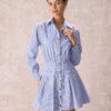 The Blue Striped Pleated Shirt Mini Dress