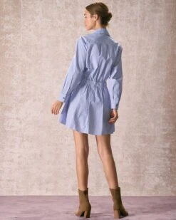 The Blue Striped Pleated Shirt Mini Dress -Outlet Dress Mix Up Store the striped pleated shirt dress dresses so3b1g