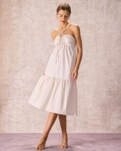 The Yellow V Neck Striped Ruffle Midi Dress -Outlet Dress Mix Up Store the striped ruffle tie midi dress dresses t71pf5