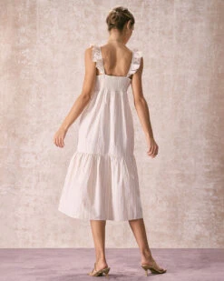 The Yellow V Neck Striped Ruffle Midi Dress -Outlet Dress Mix Up Store the striped ruffle tie midi dress dresses u4tkl7