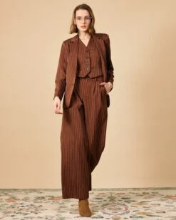 The Brown Striped One Button Collared Blazer -Outlet Dress Mix Up Store the striped single button blazer outerwear vpn6ao