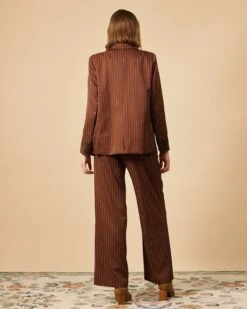 The Brown Striped One Button Collared Blazer -Outlet Dress Mix Up Store the striped single button blazer outerwear wecf9s