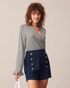 The Black V Neck Poet Sleeve Wrap Blouse