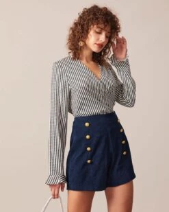 The Black V Neck Poet Sleeve Wrap Blouse 8 The Black V Neck Poet Sleeve Wrap Blouse -Outlet Dress Mix Up Store the striped v neck wrap blouse tops dgoang 229453