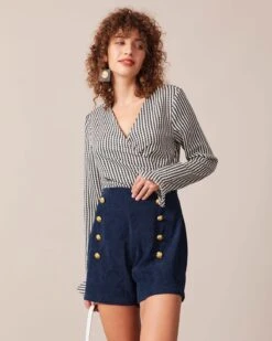 The Black V Neck Poet Sleeve Wrap Blouse 7 The Black V Neck Poet Sleeve Wrap Blouse -Outlet Dress Mix Up Store the striped v neck wrap blouse tops k5wcfv 476595