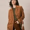 The Brown Lapel Pockets Button Suede Jacket