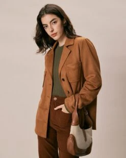 The Brown Lapel Pockets Button Suede Jacket -Outlet Dress Mix Up Store the suede lapel pockets jacket outerwear bnbj2z 445644