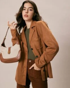 The Brown Lapel Pockets Button Suede Jacket -Outlet Dress Mix Up Store the suede lapel pockets jacket outerwear m5xt7e 673103