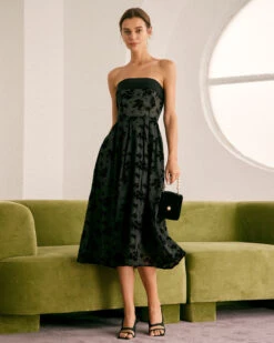 The Black Floral Strapless Midi Dress 12 The Black Floral Strapless Midi Dress -Outlet Dress Mix Up Store the suspender hem dress dresses jgwgeb