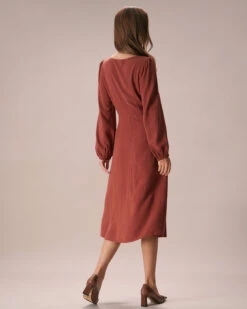 The Caramel Sweetheart Neck Midi Dress -Outlet Dress Mix Up Store the sweetheart neck button dress dresses yinhvb