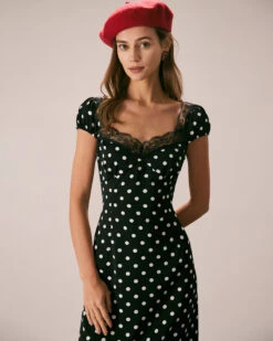 The Black Lace Trim Polka Dot Maxi Dress -Outlet Dress Mix Up Store the sweetheart neck lace polka dot dress dresses u37ory