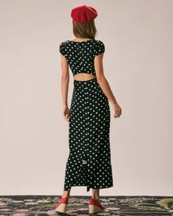 The Black Lace Trim Polka Dot Maxi Dress -Outlet Dress Mix Up Store the sweetheart neck lace polka dot dress dresses ujjcph