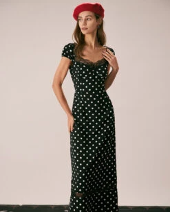 The Black Lace Trim Polka Dot Maxi Dress -Outlet Dress Mix Up Store the sweetheart neck lace polka dot dress dresses y3kzgh
