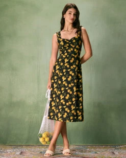 The Black Sweetheart Neck Lemon Midi Dress -Outlet Dress Mix Up Store the sweetheart neck lemon midi dress dresses mp59pr
