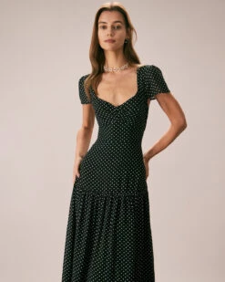 The Black Sweetheart Neck Polka Dot Maxi Dress -Outlet Dress Mix Up Store the sweetheart neck polka dot dress dresses wog8y5