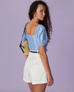 The Blue Sweetheart Neck Puff Sleeve Blouse -Outlet Dress Mix Up Store the sweetheart neck puff sleeve blouse tops pt81sx 712164