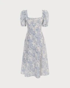 The Blue Sweetheart Neck Puff Sleeve Floral Midi Dress -Outlet Dress Mix Up Store the sweetheart neck puff sleeve floral dress dresses faxvm4 369438