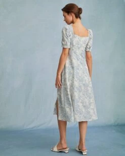 The Blue Sweetheart Neck Puff Sleeve Floral Midi Dress -Outlet Dress Mix Up Store the sweetheart neck puff sleeve floral dress dresses p3weyn 617323