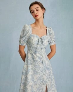 The Blue Sweetheart Neck Puff Sleeve Floral Midi Dress -Outlet Dress Mix Up Store the sweetheart neck puff sleeve floral dress dresses rngtj8 483140