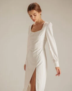 The White Sweetheart Neck Split Midi Dress -Outlet Dress Mix Up Store the sweetheart neck split hem dress dresses oziarx