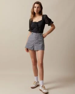 The Black Sweetheart Neck Puff Sleeve Sheer Blouse -Outlet Dress Mix Up Store the sweetheart neck tie font blouse tops 2aticg 399559