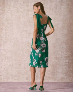 The Green Floral Satin Tie Strap Midi Dress -Outlet Dress Mix Up Store the sweetheart neck tie strap satin dress dresses hxj2kc