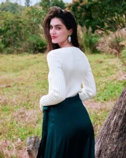 The White V Neck Teardrop Ribbed Knit Top -Outlet Dress Mix Up Store the teardrop knit top tops yrzfi6