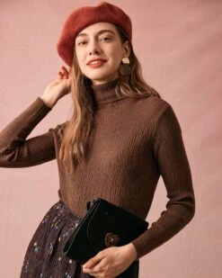 The Solid Textured Turtleneck Knitted Top