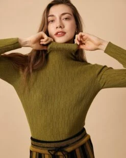 The Solid Textured Turtleneck Knitted Top -Outlet Dress Mix Up Store the textured turtleneck knit top green tops v0lllh 87f20feb 5724 41e4 8c3a 1d19aa5b8713