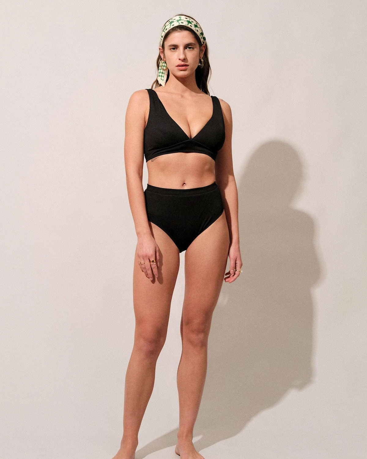 The Black V Neck Tie Back Ribbed Bikini Set 3 The Black V Neck Tie Back Ribbed Bikini Set - Image 3