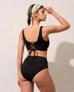 The Black V Neck Tie Back Ribbed Bikini Set 9 The Black V Neck Tie Back Ribbed Bikini Set -Outlet Dress Mix Up Store the tie back bikini set bikinis ysbt3v