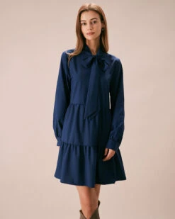 The Blue Tie-Neck Tiered Babydoll Mini Dress 8 The Blue Tie-Neck Tiered Babydoll Mini Dress -Outlet Dress Mix Up Store the tie neck collar babydoll dress blue dresses 7dr7zd