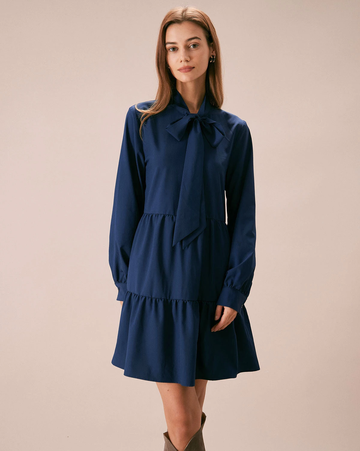 The Blue Tie-Neck Tiered Babydoll Mini Dress 3 The Blue Tie-Neck Tiered Babydoll Mini Dress - Image 3