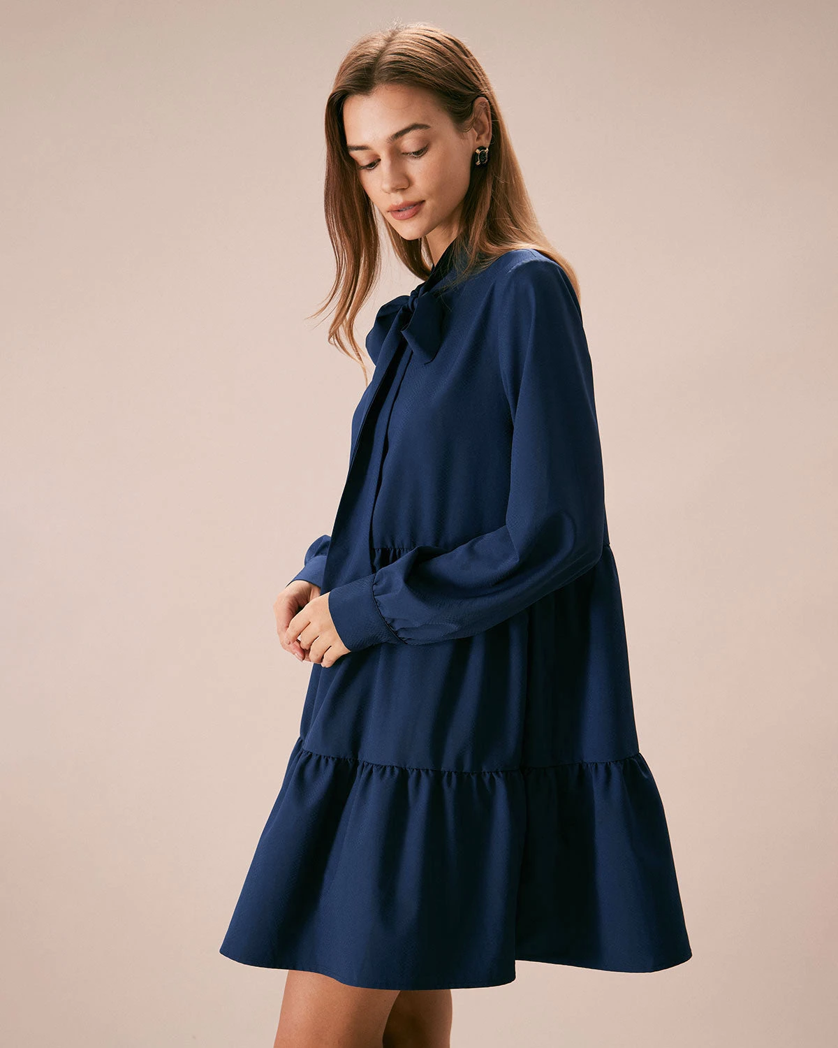 The Blue Tie-Neck Tiered Babydoll Mini Dress 5 The Blue Tie-Neck Tiered Babydoll Mini Dress - Image 5