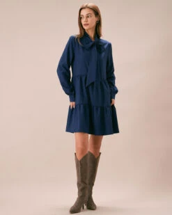 The Blue Tie-Neck Tiered Babydoll Mini Dress 9 The Blue Tie-Neck Tiered Babydoll Mini Dress -Outlet Dress Mix Up Store the tie neck collar babydoll dress dresses 9zlhjl